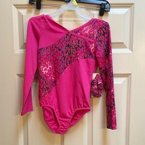 Danskin Pink Long Sleeve Leotard with Scrunchie
